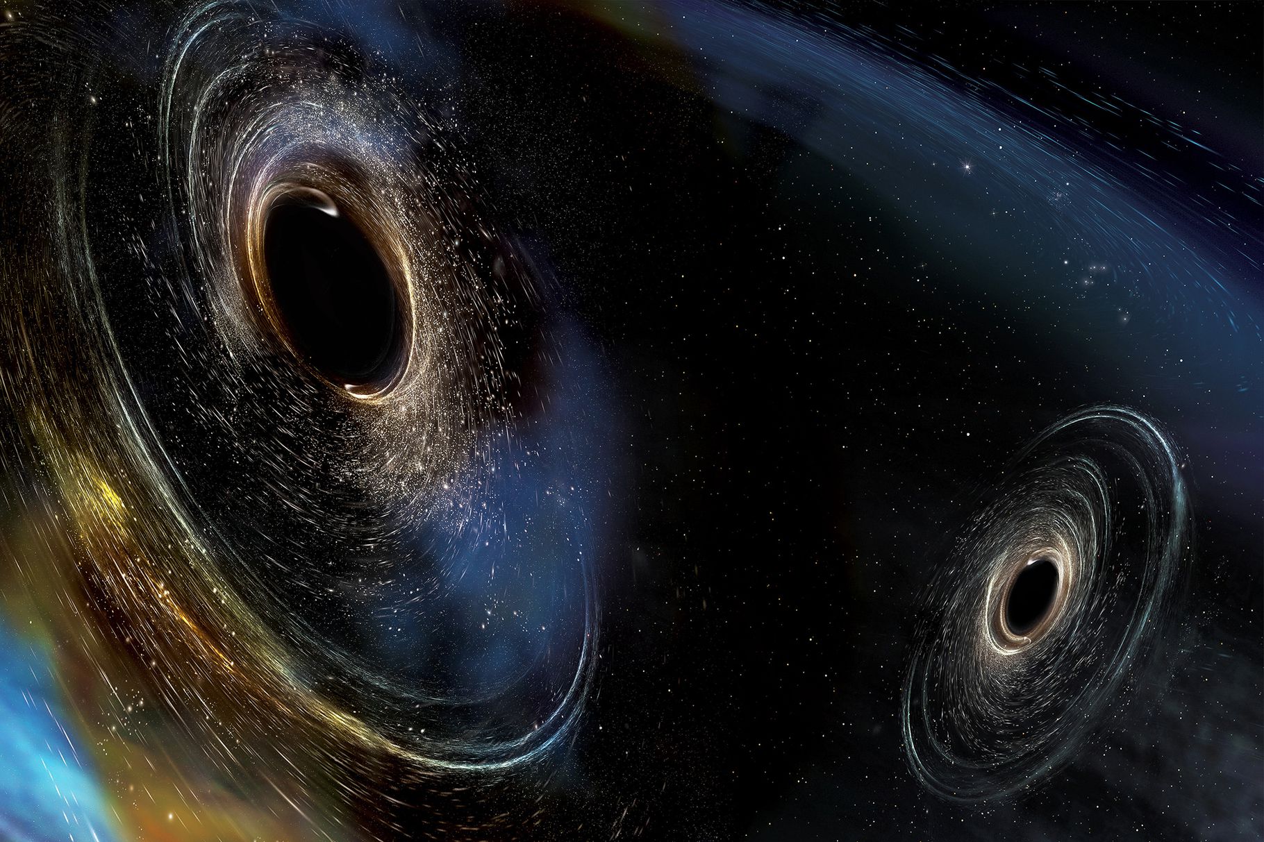 Művészi ábrázolás a két fekete lyuk találkozásáról Image: LIGO / Caltech / MIT / Sonoma State (Aurore Simonnet)